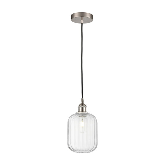 Innovations Preston Cylinder 7in 1-Light Mini Pendant | Industrial Brushed Satin Nickel and Clear Glass | Kitchen Island & | Model 616-1P-SN-G460-7CL