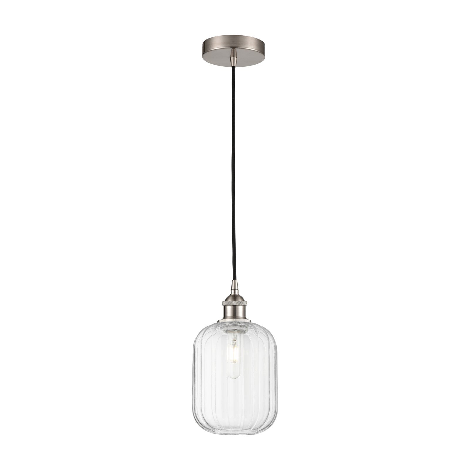 Innovations Preston Cylinder 7in 1-Light Mini Pendant | Industrial Brushed Satin Nickel and Clear Glass | Kitchen Island & | Model 616-1P-SN-G460-7CL