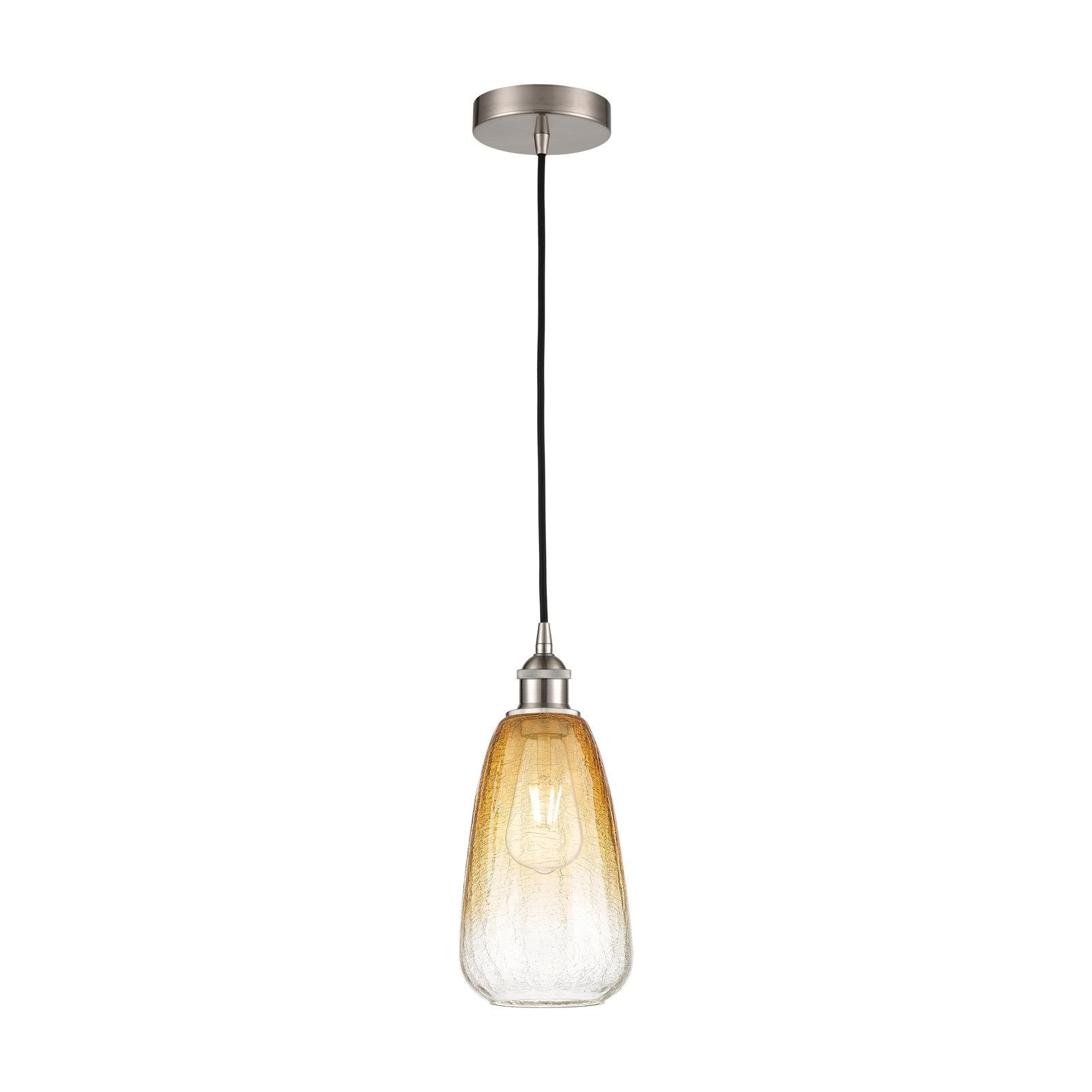 Innovations Brookhaven Almond 6in 1-Light Mini Pendant | Industrial Brushed Satin Nickel and Amber Glass | Kitchen Island & | Model 616-1P-SN-G480-6AM
