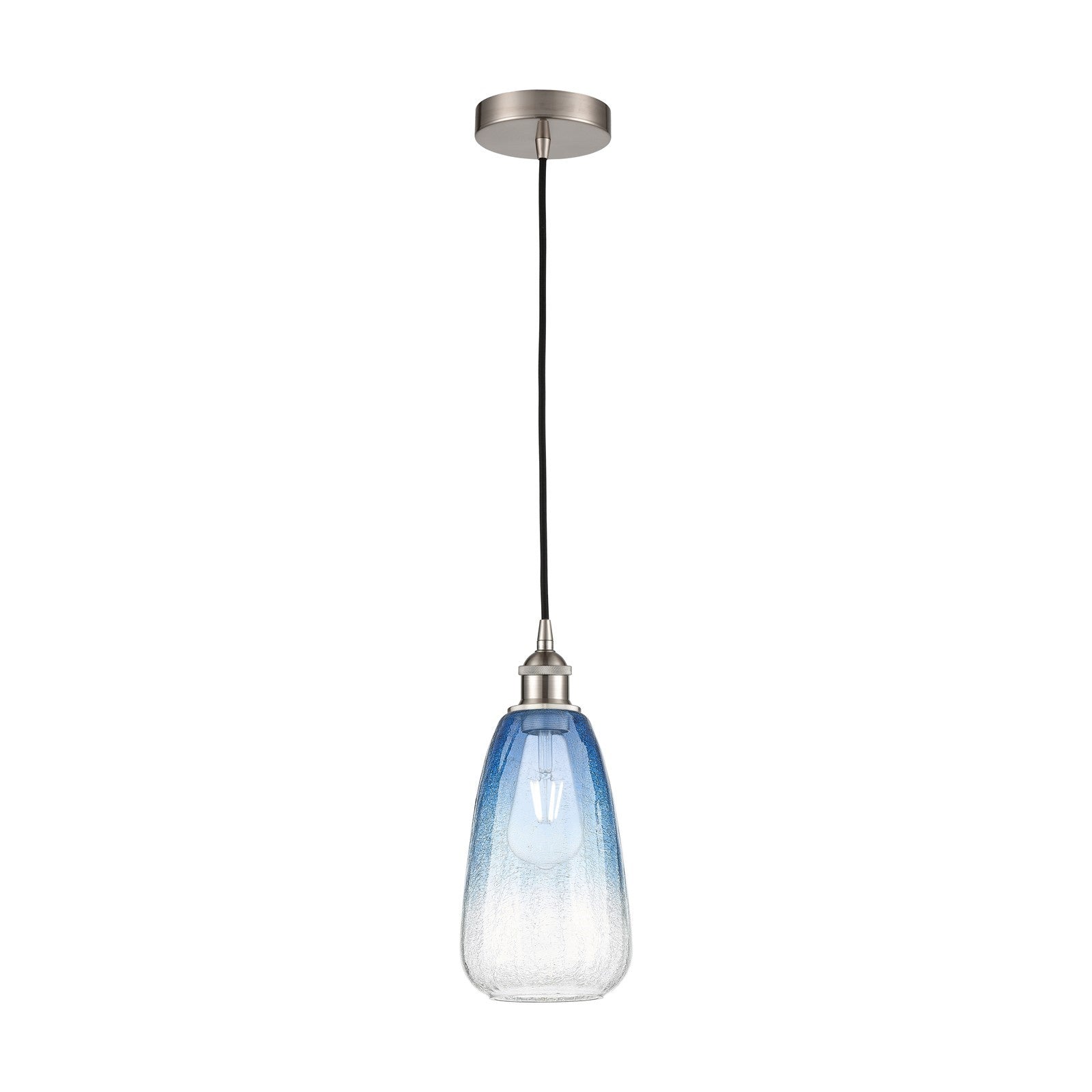 Innovations Brookhaven Almond 6in 1-Light Mini Pendant | Industrial Brushed Satin Nickel and Sapphire Blue Glass | Kitchen | Model 616-1P-SN-G480-6SB