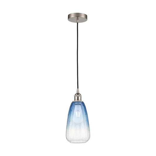 Innovations Brookhaven Almond 6in 1-Light Mini Pendant | Industrial Brushed Satin Nickel and Sapphire Blue Glass | Kitchen | Model 616-1P-SN-G480-6SB