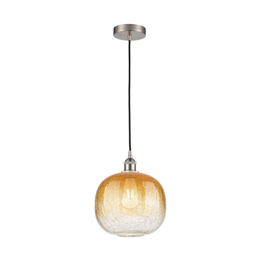 Innovations Brookhaven Sphere 11in 1-Light Mini Pendant | Industrial Brushed Satin Nickel and Amber Glass | Kitchen Island & | Model 616-1P-SN-G481-10AM