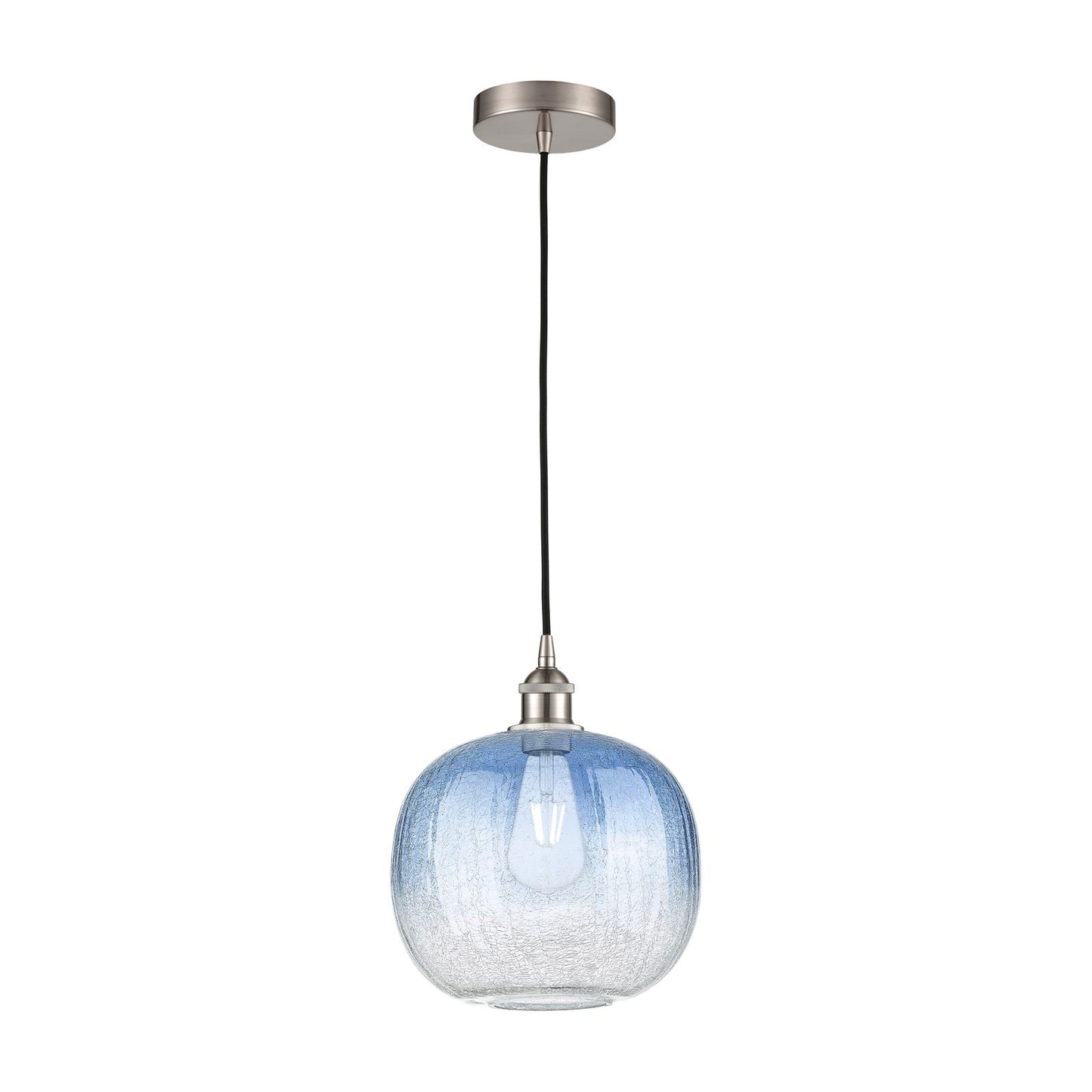 Innovations Brookhaven Sphere 11in 1-Light Mini Pendant | Industrial Brushed Satin Nickel and Sapphire Blue Glass | Kitchen | Model 616-1P-SN-G481-10SB