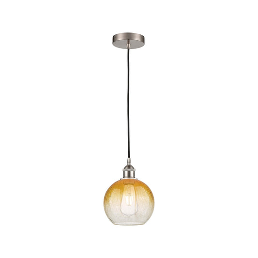 Innovations Brookhaven Globe 8in 1-Light Mini Pendant | Industrial Brushed Satin Nickel and Amber Glass | Kitchen Island & | Model 616-1P-SN-G483-8AM