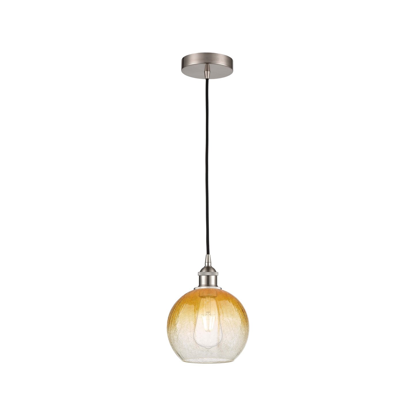Innovations Brookhaven Globe 8in 1-Light Mini Pendant | Industrial Brushed Satin Nickel and Amber Glass | Kitchen Island & | Model 616-1P-SN-G483-8AM