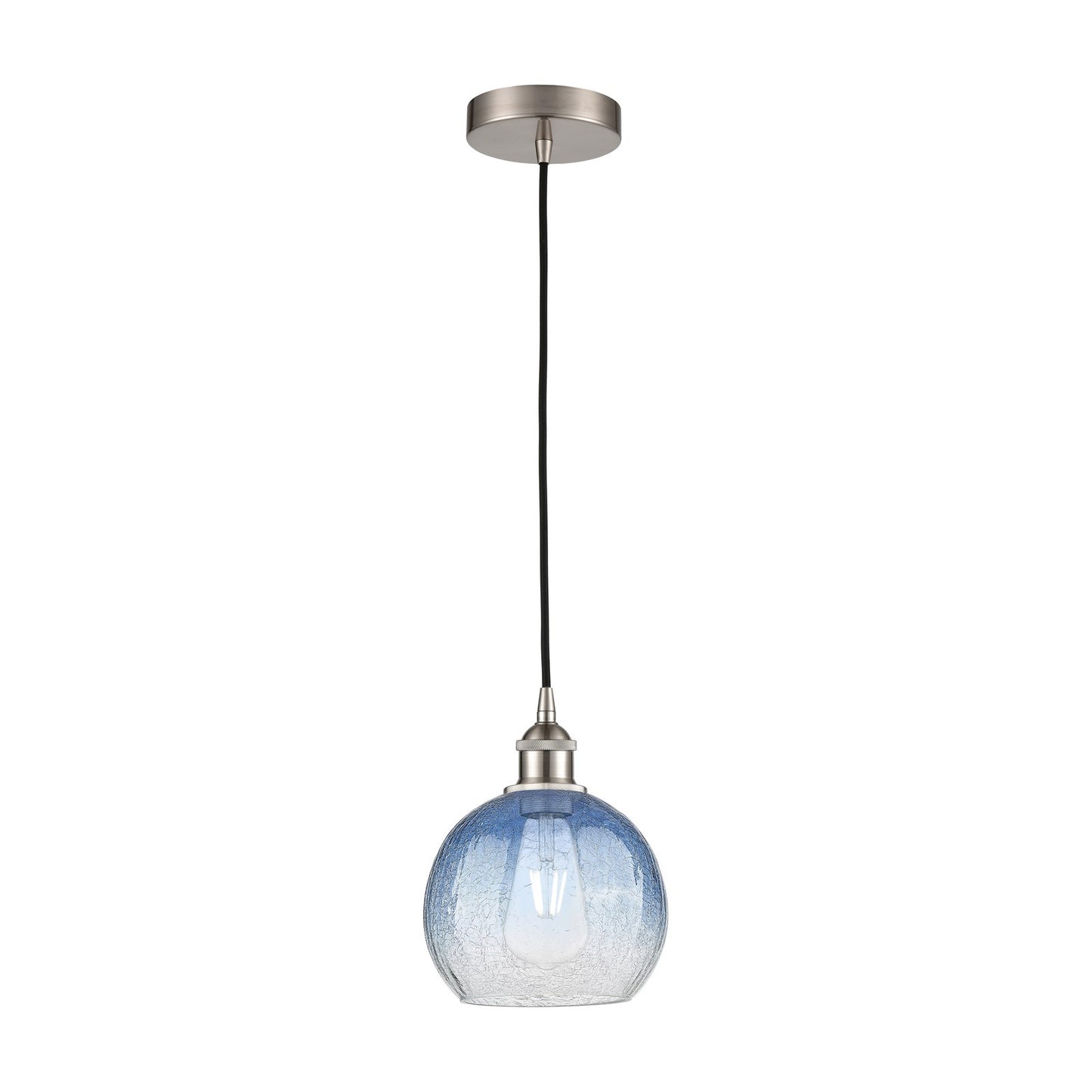 Innovations Brookhaven Globe 8in 1-Light Mini Pendant | Industrial Brushed Satin Nickel and Sapphire Blue Glass | Kitchen | Model 616-1P-SN-G483-8SB