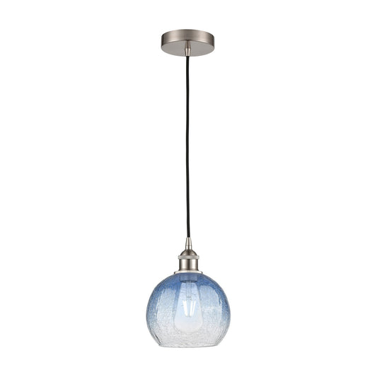 Innovations Brookhaven Globe 8in 1-Light Mini Pendant | Industrial Brushed Satin Nickel and Sapphire Blue Glass | Kitchen | Model 616-1P-SN-G483-8SB