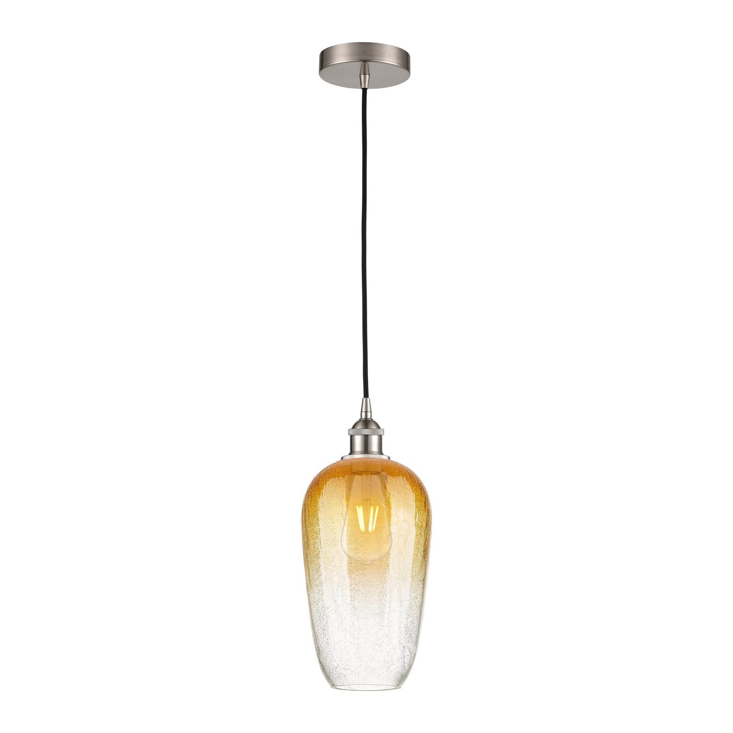 Innovations Brookhaven Flute 7in 1-Light Mini Pendant | Industrial Brushed Satin Nickel Steel and Amber Glass | Kitchen Island | Model 616-1P-SN-G484-7AM