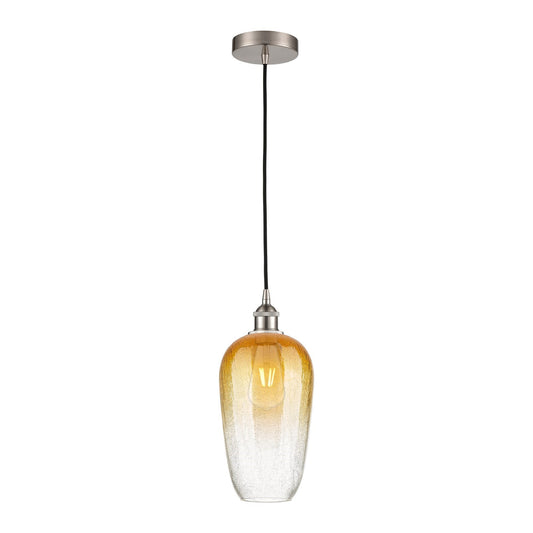 Innovations Brookhaven Flute 7in 1-Light Mini Pendant | Industrial Brushed Satin Nickel Steel and Amber Glass | Kitchen Island | Model 616-1P-SN-G484-7AM
