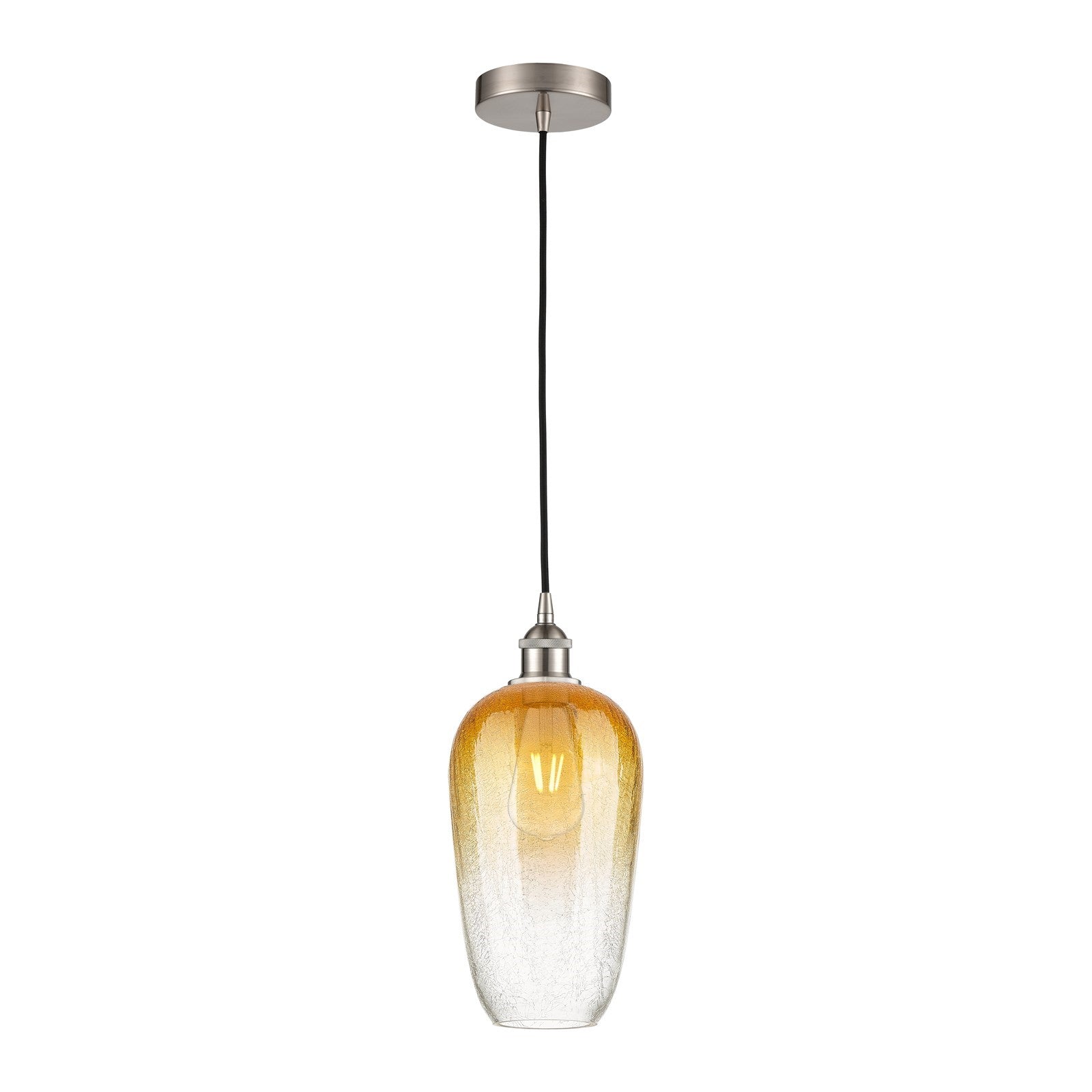 Innovations Brookhaven Flute 7in 1-Light Mini Pendant | Industrial Brushed Satin Nickel Steel and Amber Glass | Kitchen Island | Model 616-1P-SN-G484-7AM