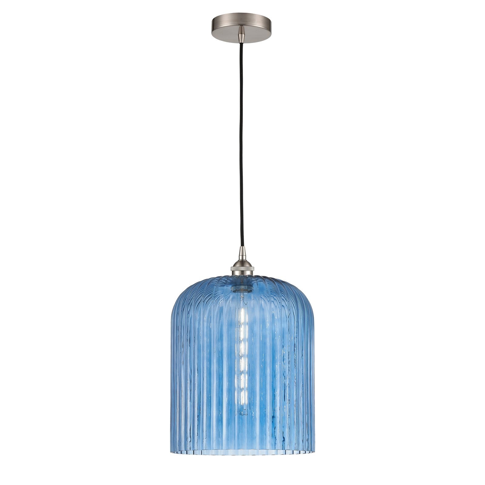 Innovations Bridal Veil 5in 1-Light Mini Pendant | Art Nouveau Brushed Satin Nickel and Princess Blue Ribbed Glass | Kitchen | Model 616-1P-SN-G559-12BL