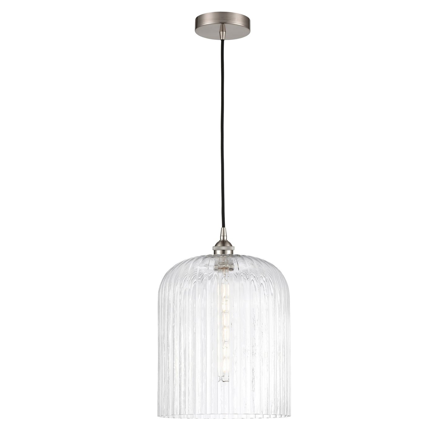 Innovations Bridal Veil 5in 1-Light Mini Pendant | Industrial Brushed Satin Nickel Steel and Clear Ribbed Glass | Kitchen | Model 616-1P-SN-G559-12CL
