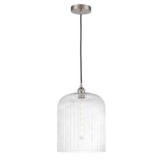Innovations Bridal Veil 5in 1-Light Mini Pendant | Industrial Brushed Satin Nickel Steel and Clear Ribbed Glass | Kitchen | Model 616-1P-SN-G559-12CL