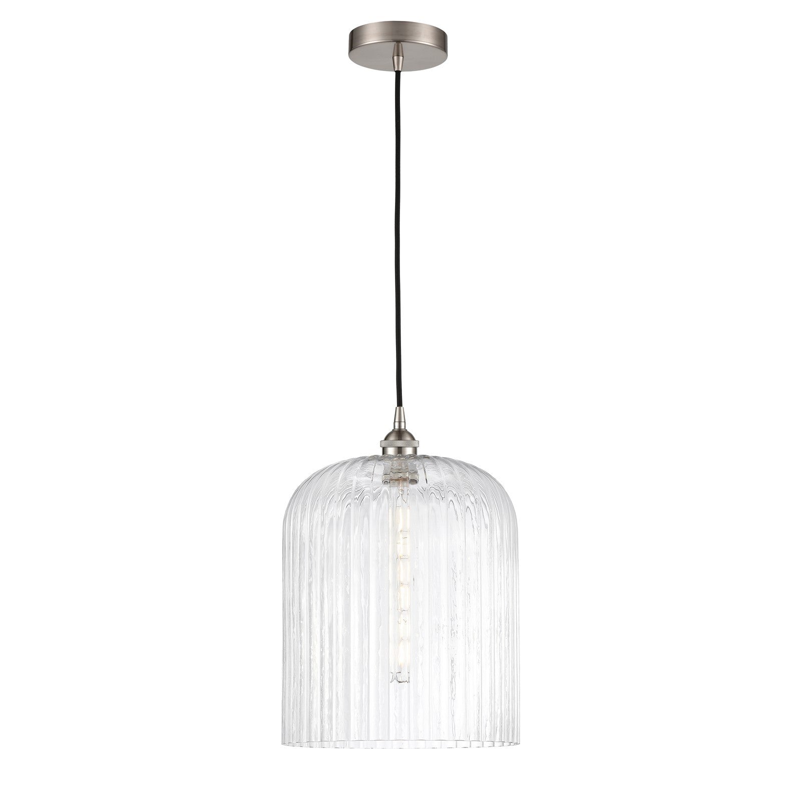 Innovations Bridal Veil 5in 1-Light Mini Pendant | Industrial Brushed Satin Nickel Steel and Clear Ribbed Glass | Kitchen | Model 616-1P-SN-G559-12CL