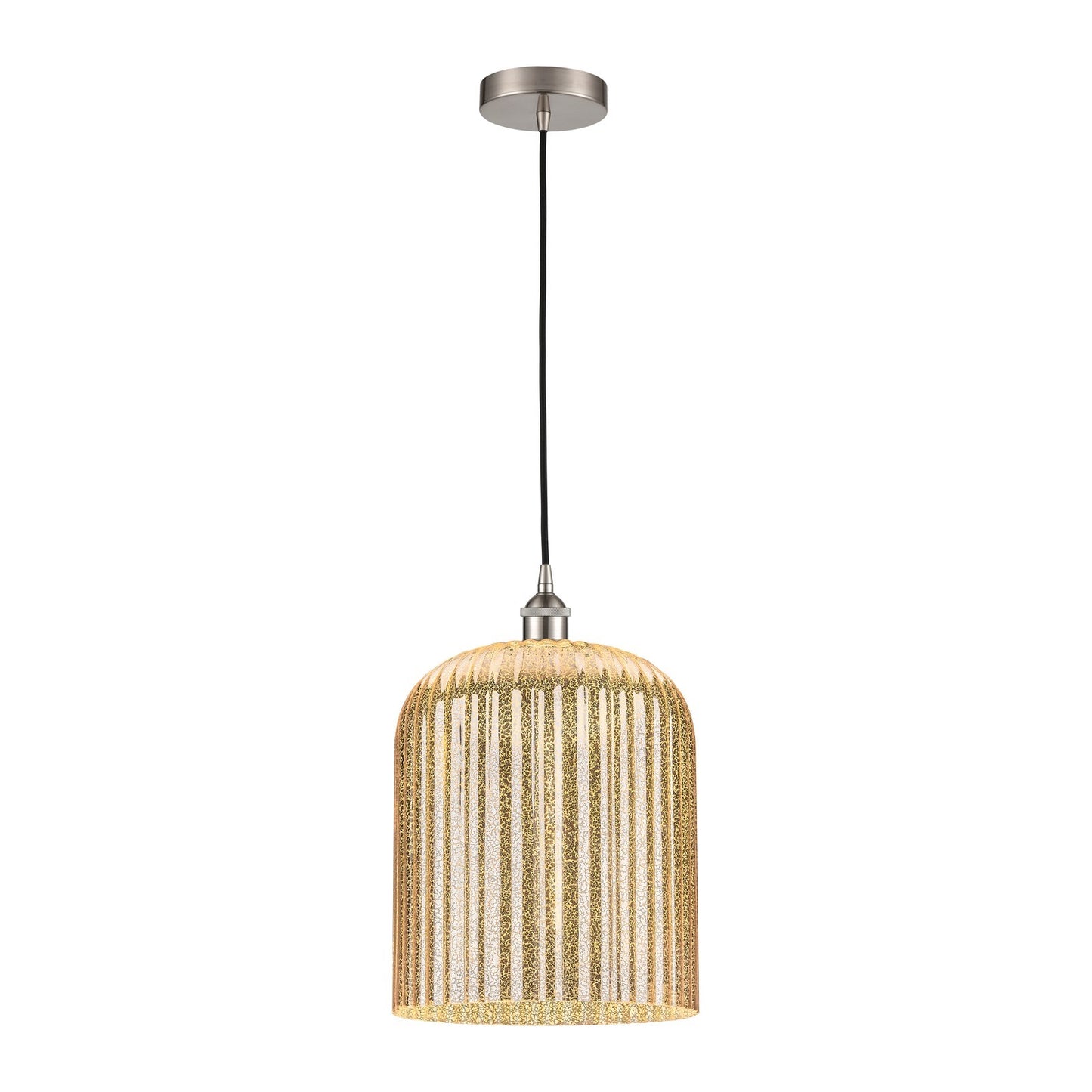 Innovations Bridal Veil 5in 1-Light Mini Pendant | Art Nouveau Brushed Satin Nickel and Mercury Ribbed Glass | Kitchen Island | Model 616-1P-SN-G559-12ME