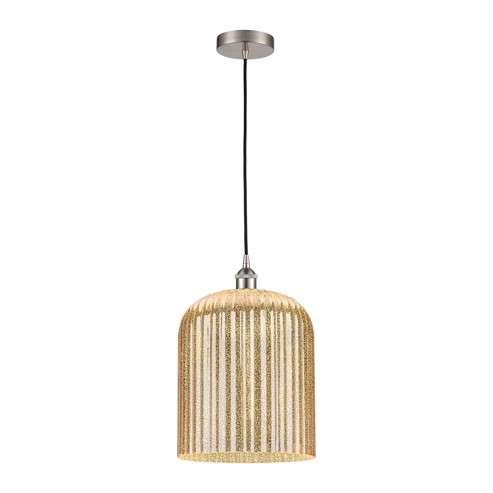 Innovations Bridal Veil 5in 1-Light Mini Pendant | Art Nouveau Brushed Satin Nickel and Mercury Ribbed Glass | Kitchen Island | Model 616-1P-SN-G559-12ME
