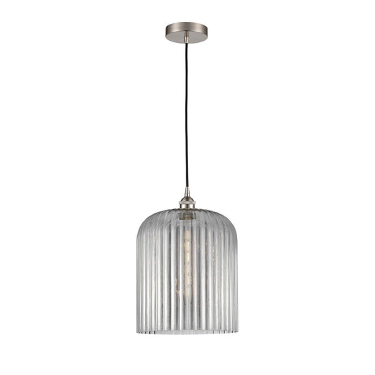 Innovations Bridal Veil 5in 1-Light Mini Pendant | Industrial Brushed Satin Nickel and Light Smoke Ribbed Glass | Kitchen | Model 616-1P-SN-G559-12SM
