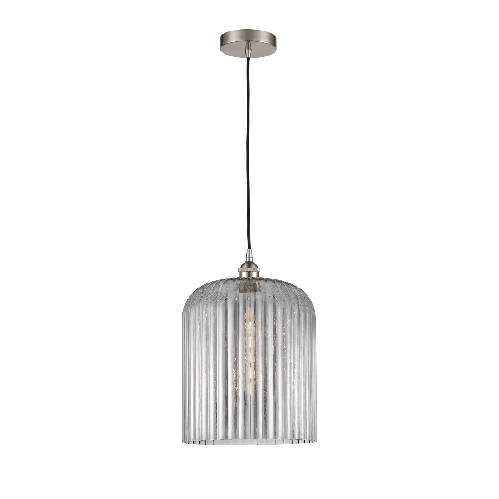 Innovations Bridal Veil 5in 1-Light Mini Pendant | Industrial Brushed Satin Nickel and Light Smoke Ribbed Glass | Kitchen | Model 616-1P-SN-G559-12SM