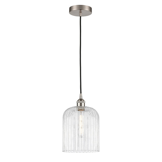 Innovations Bridal Veil 5in 1-Light Mini Pendant | Art Nouveau Brushed Satin Nickel Steel and Clear Ribbed Glass | Kitchen | Model 616-1P-SN-G559-8CL