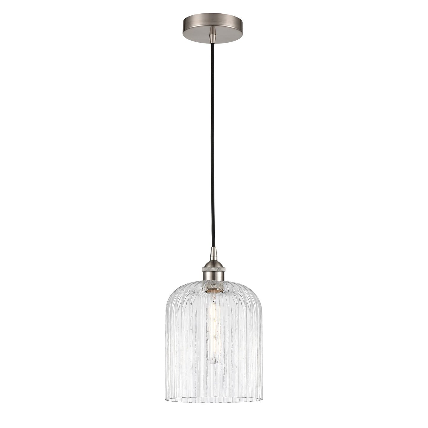 Innovations Bridal Veil 5in 1-Light Mini Pendant | Art Nouveau Brushed Satin Nickel Steel and Clear Ribbed Glass | Kitchen | Model 616-1P-SN-G559-8CL