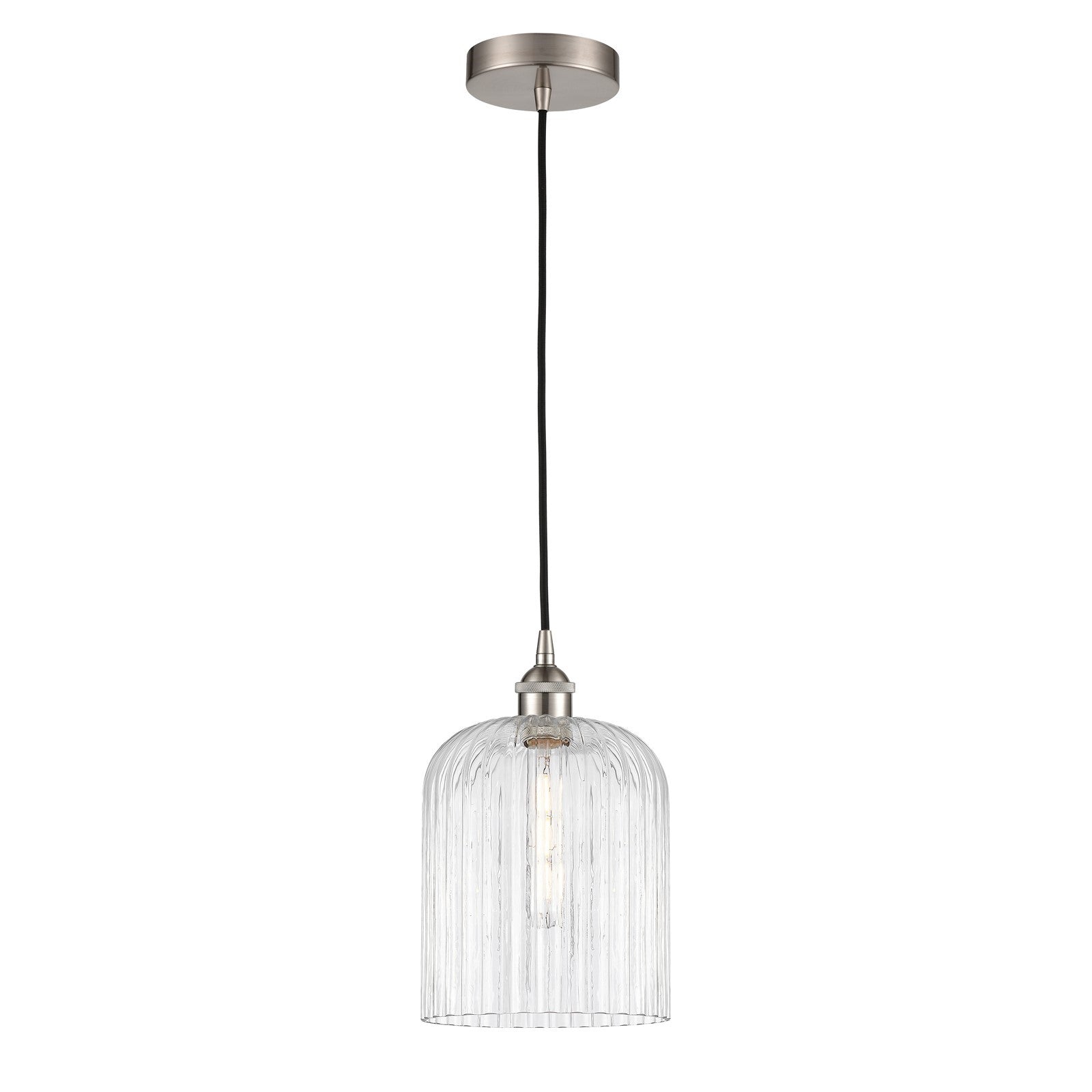 Innovations Bridal Veil 5in 1-Light Mini Pendant | Art Nouveau Brushed Satin Nickel Steel and Clear Ribbed Glass | Kitchen | Model 616-1P-SN-G559-8CL