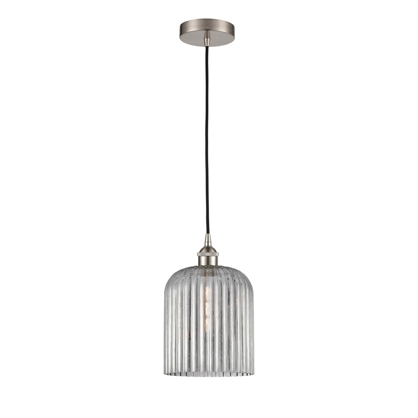 Innovations Bridal Veil 5in 1-Light Mini Pendant | Art Nouveau Brushed Satin Nickel and Light Smoke Ribbed Glass | Kitchen | Model 616-1P-SN-G559-8SM