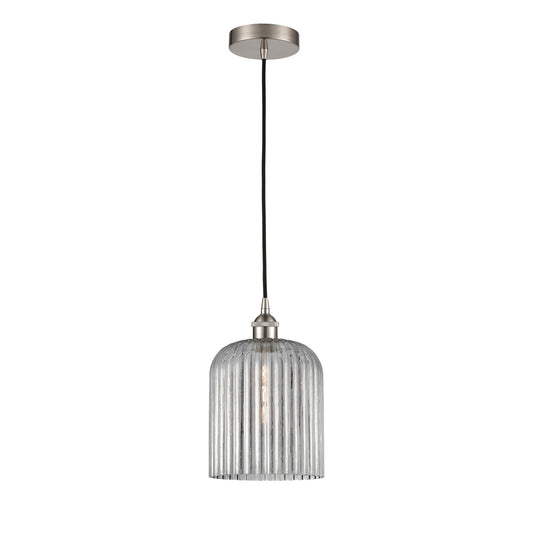 Innovations Bridal Veil 5in 1-Light Mini Pendant | Art Nouveau Brushed Satin Nickel and Light Smoke Ribbed Glass | Kitchen | Model 616-1P-SN-G559-8SM