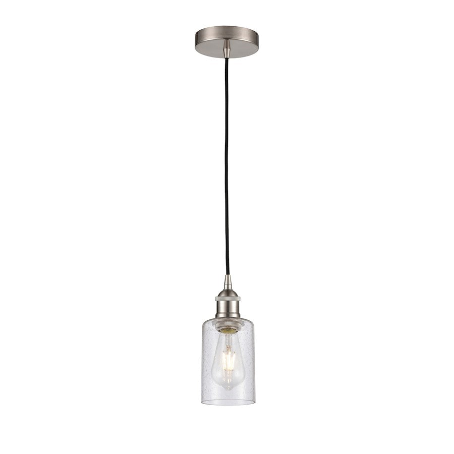 Innovations Clymer 1Lt 4" Cord Mini Pendant, Satin Nickel/Seedy