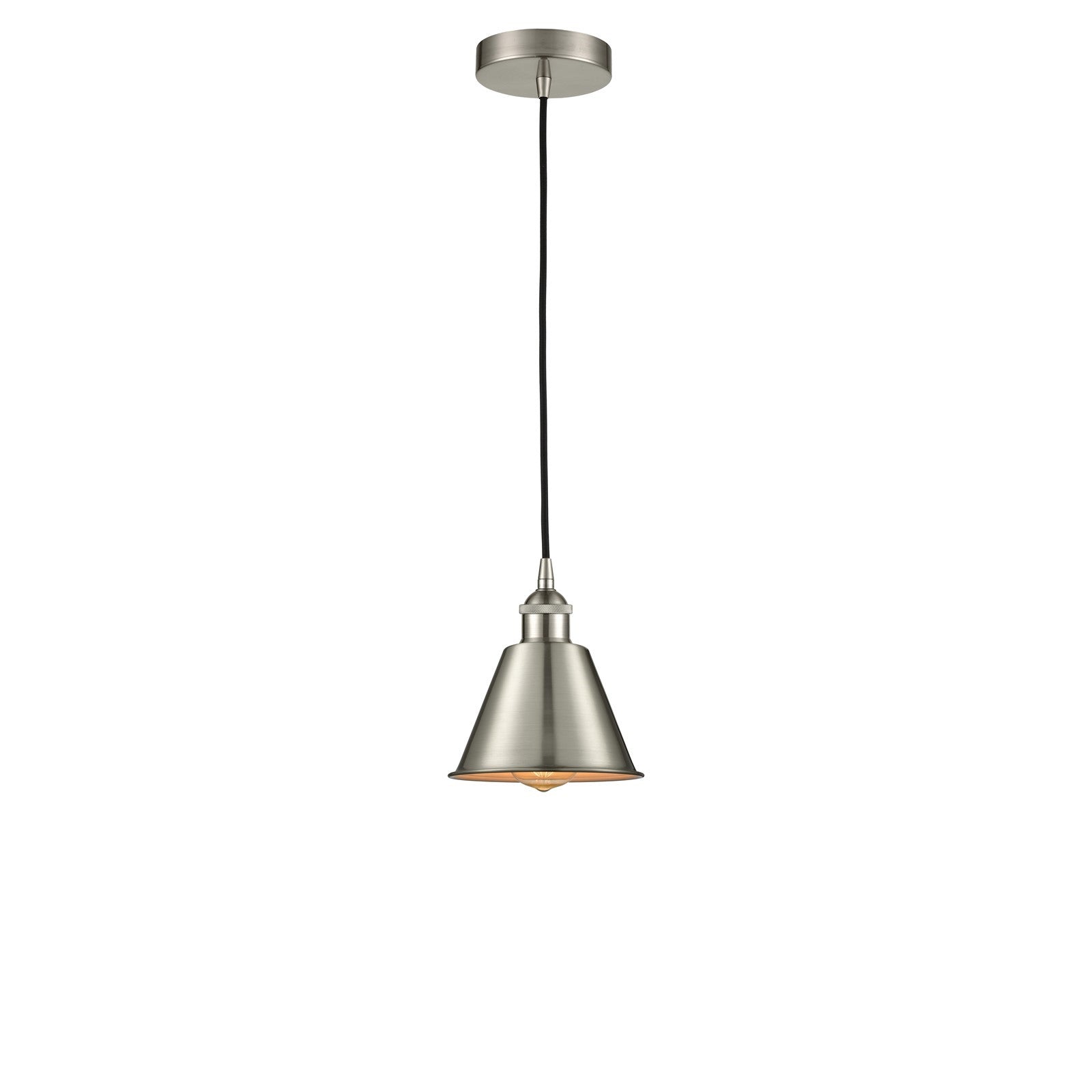 Innovations Lighting Smithfield 6.5in 1-Light Mini Pendant | Industrial Farmhouse Brushed Satin Nickel Metal Cone Shade | Kitchen | Model 616-1P-SN-M8-LED