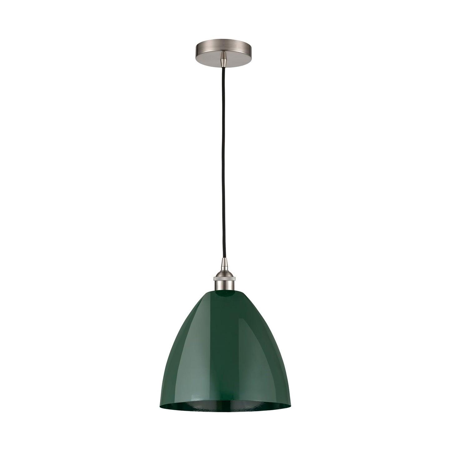 Innovations Plymouth 12in 1-Light Mini Pendant | Industrial Brushed Satin Nickel and Matte Green Metal | Kitchen Island & | Model 616-1P-SN-MBD-12-GR-LED