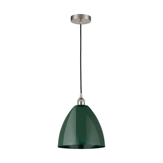 Innovations Plymouth 12in 1-Light Mini Pendant | Industrial Brushed Satin Nickel and Matte Green Metal | Kitchen Island & | Model 616-1P-SN-MBD-12-GR-LED