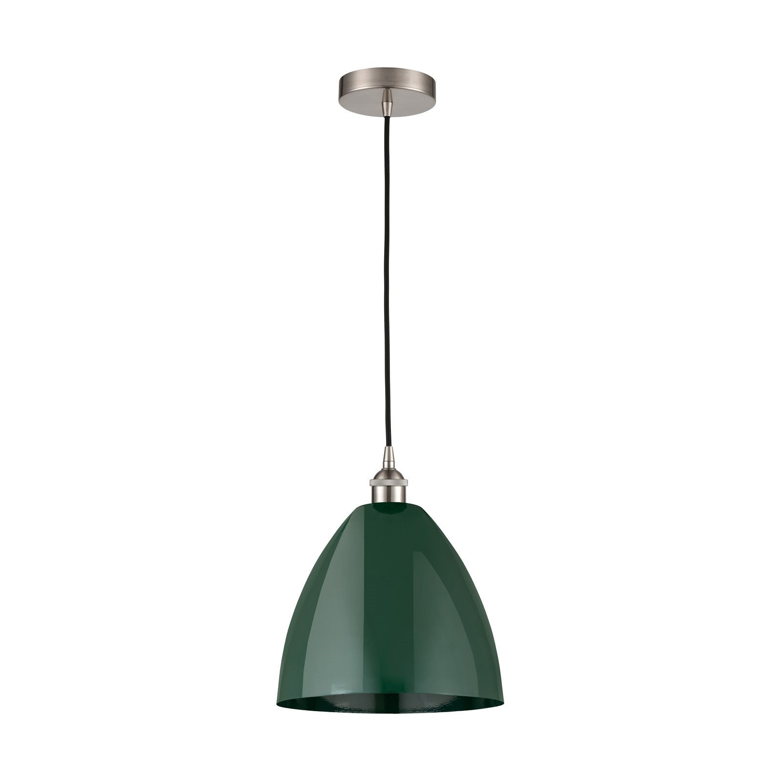 Innovations Plymouth 12in 1-Light Mini Pendant | Industrial Brushed Satin Nickel and Matte Green Metal | Kitchen Island & | Model 616-1P-SN-MBD-12-GR-LED