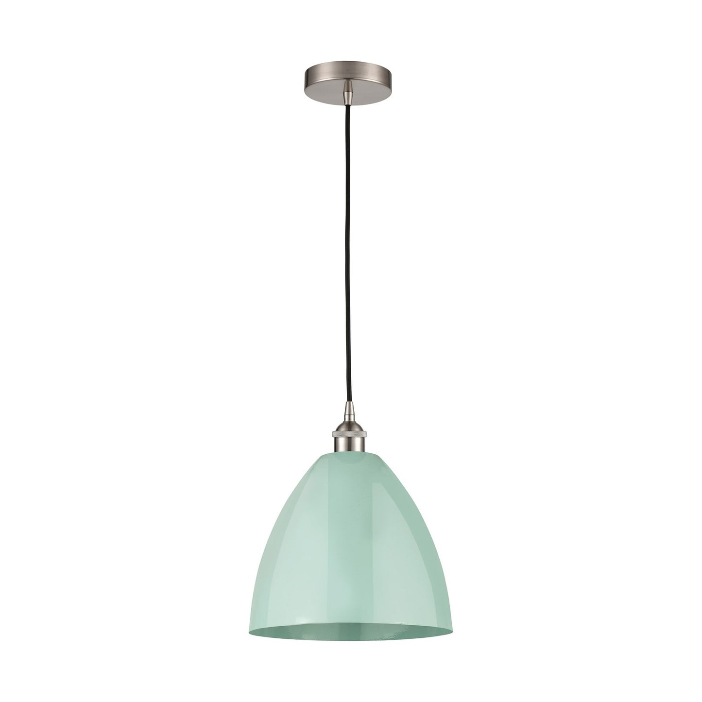 Innovations Plymouth 12in 1-Light Mini Pendant | Industrial Brushed Satin Nickel and Matte Seafoam Metal Shade | Kitchen | Model 616-1P-SN-MBD-12-SF-LED
