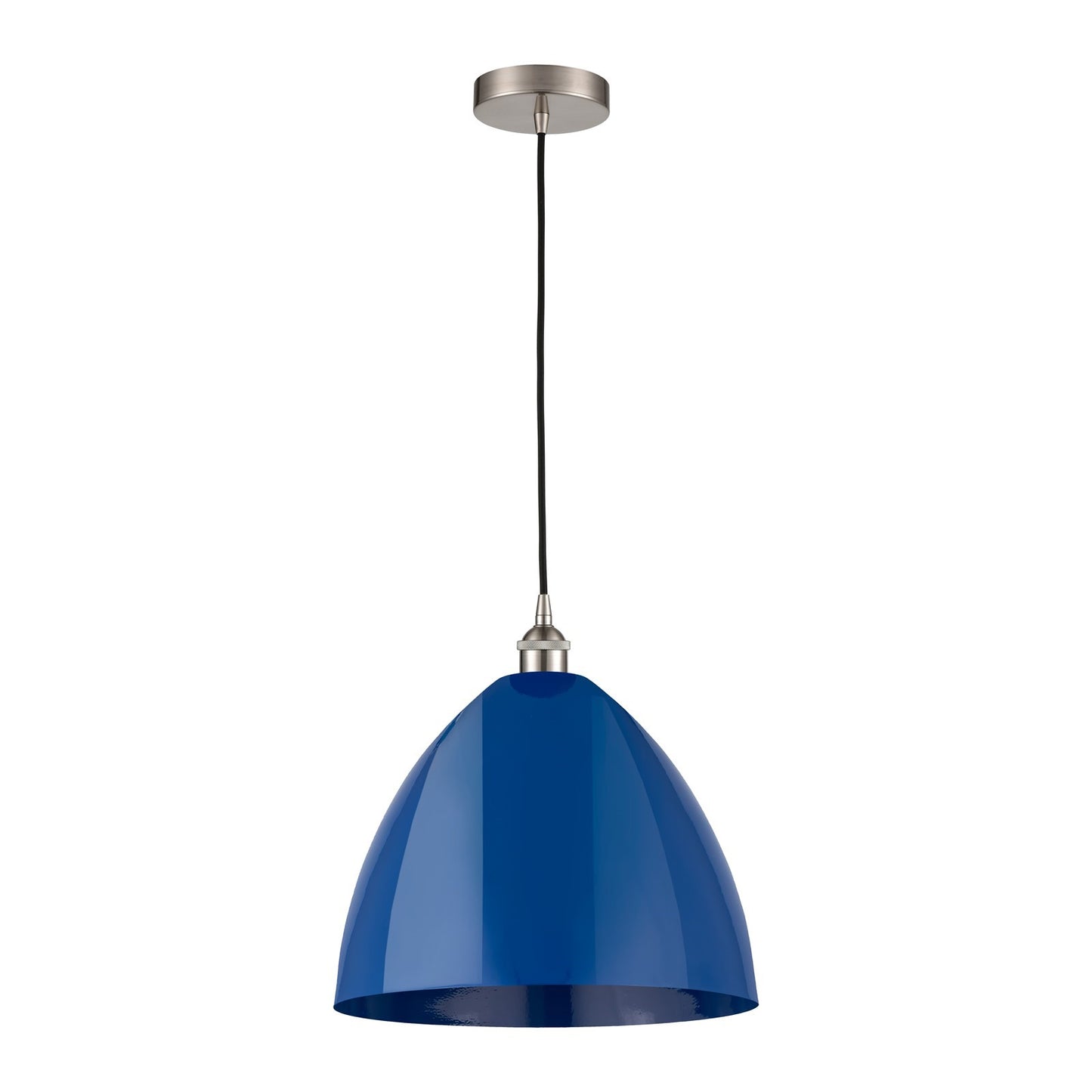 Innovations Plymouth 16in 1-Light Mini Pendant | Industrial Brushed Satin Nickel and Matte Blue Metal | Kitchen Island & | Model 616-1P-SN-MBD-16-BL-LED