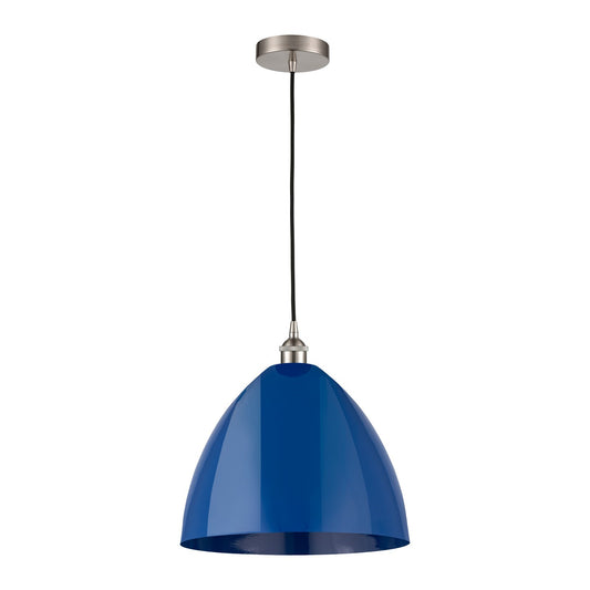 Innovations Plymouth 16in 1-Light Mini Pendant | Industrial Brushed Satin Nickel and Matte Blue Metal | Kitchen Island & | Model 616-1P-SN-MBD-16-BL-LED