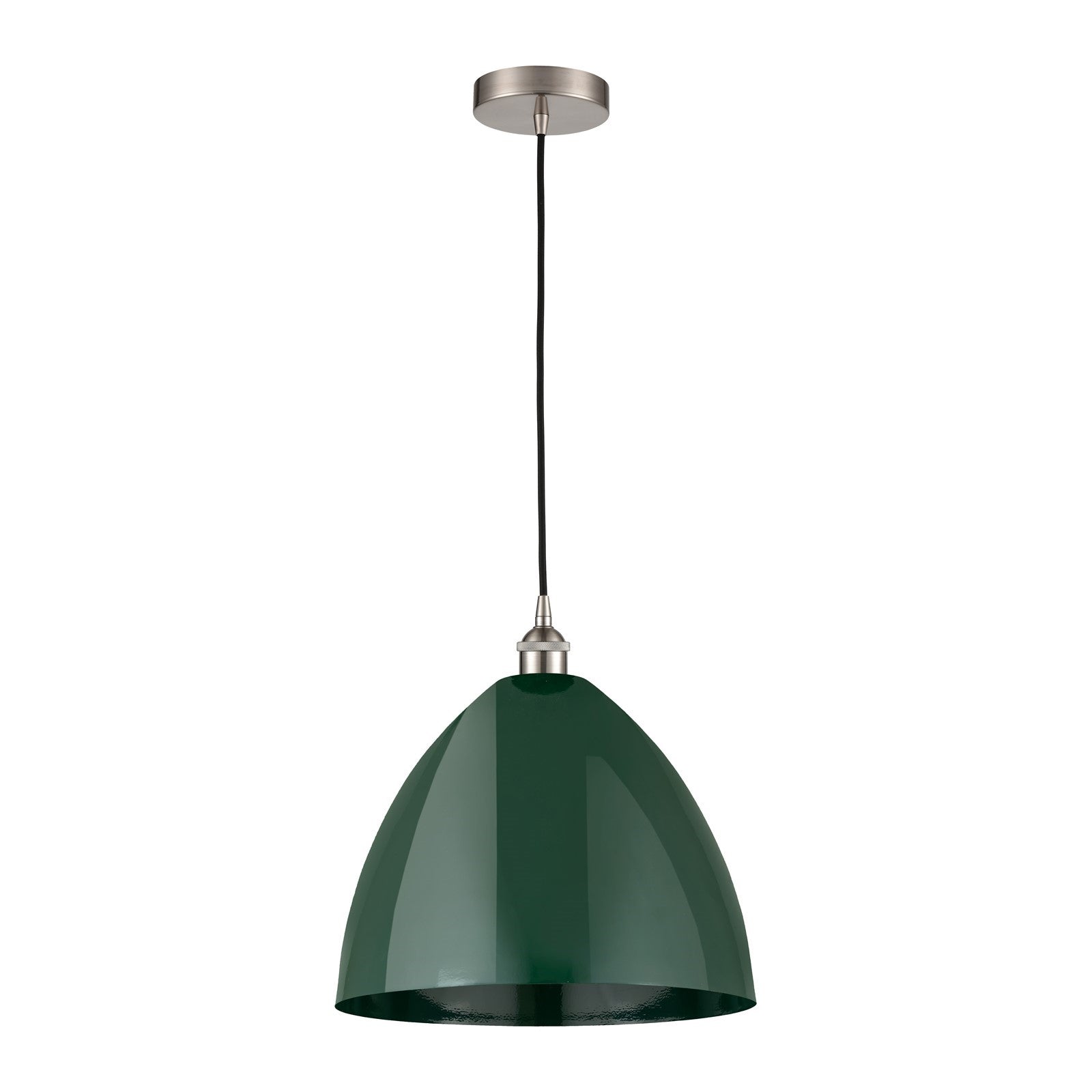 Innovations Plymouth 16in 1-Light Mini Pendant | Industrial Brushed Satin Nickel and Matte Green Metal | Kitchen Island & | Model 616-1P-SN-MBD-16-GR-LED