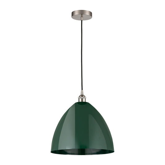 Innovations Plymouth 16in 1-Light Mini Pendant | Industrial Brushed Satin Nickel and Matte Green Metal | Kitchen Island & | Model 616-1P-SN-MBD-16-GR-LED