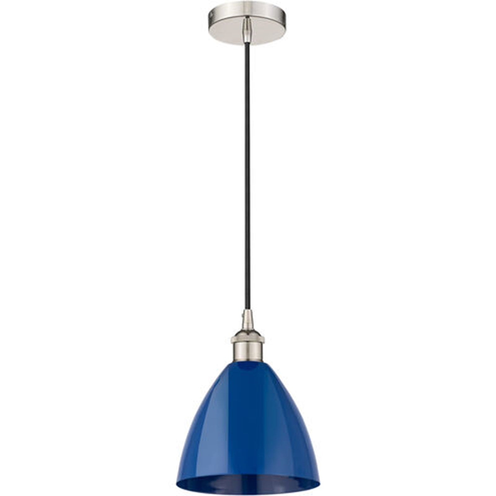 Innovations Plymouth 7.5in 1-Light Mini Pendant | Industrial Brushed Satin Nickel Steel and Matte Blue Metal | Kitchen | Model 616-1P-SN-MBD-75-BL-LED