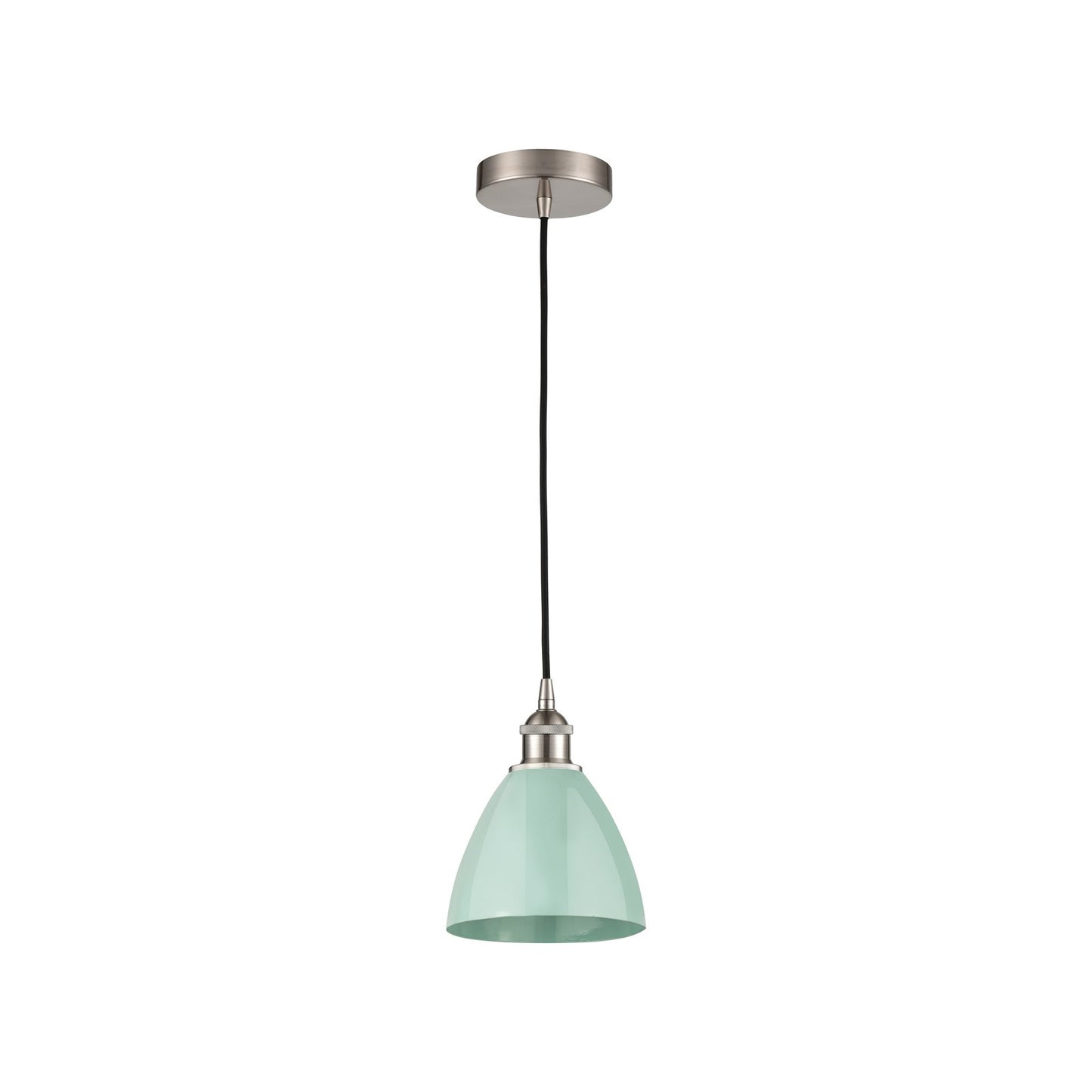 Innovations Plymouth 7.5in 1-Light Mini Pendant | Industrial Brushed Satin Nickel and Matte Seafoam Metal | Kitchen Island | Model 616-1P-SN-MBD-75-SF-LED