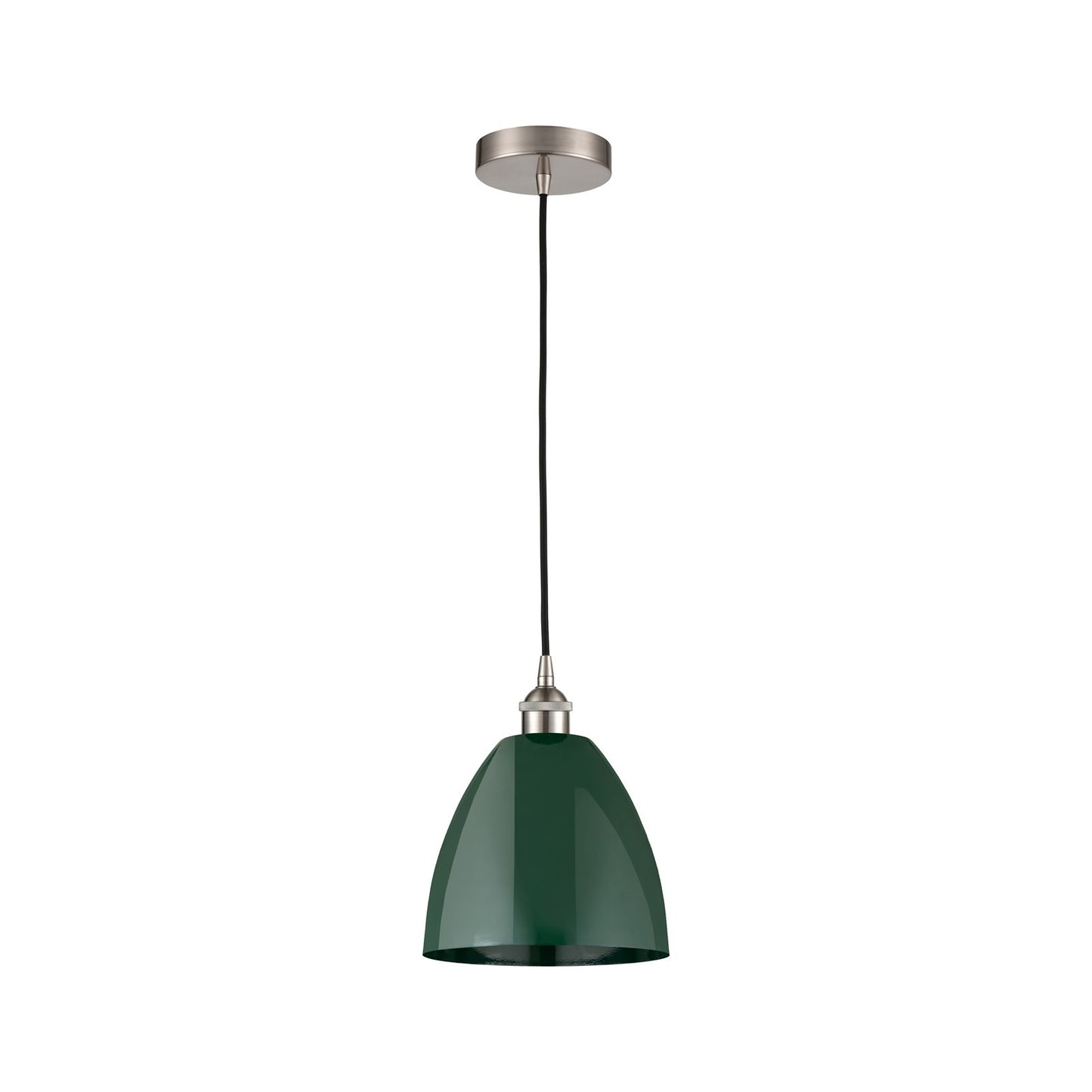 Innovations Plymouth 9in 1-Light Mini Pendant | Industrial Farmhouse Brushed Satin Nickel and Matte Green Metal | Kitchen | Model 616-1P-SN-MBD-9-GR-LED