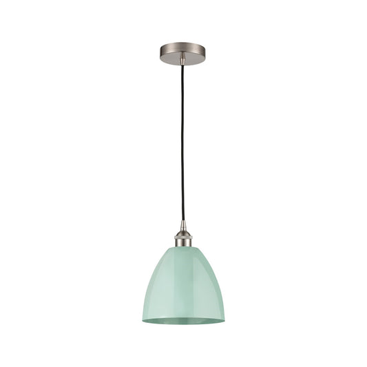 Innovations Plymouth 9in 1-Light Mini Pendant | Industrial Brushed Satin Nickel Steel and Matte Seafoam Metal Shade | Model 616-1P-SN-MBD-9-SF-LED