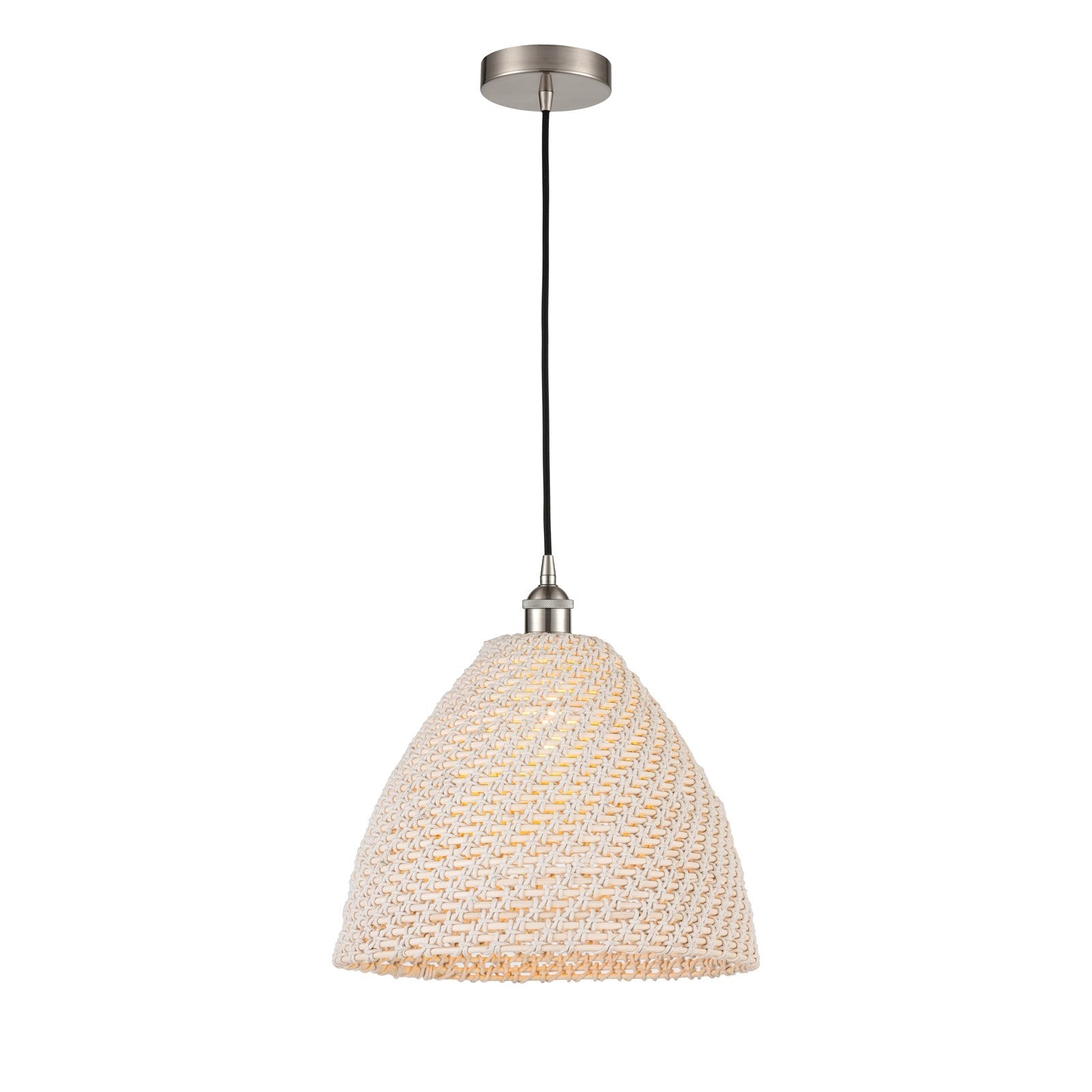 Innovations Bristol Natural 16in 1-Light Mini Pendant | Farmhouse Brushed Satin Nickel and Natural Fiber Dome Shade | Kitchen | Model 616-1P-SN-NBD-16-NAT