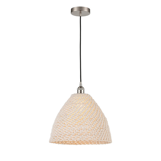 Innovations Bristol Natural 16in 1-Light Mini Pendant | Farmhouse Brushed Satin Nickel and Natural Fiber Dome Shade | Kitchen | Model 616-1P-SN-NBD-16-NAT