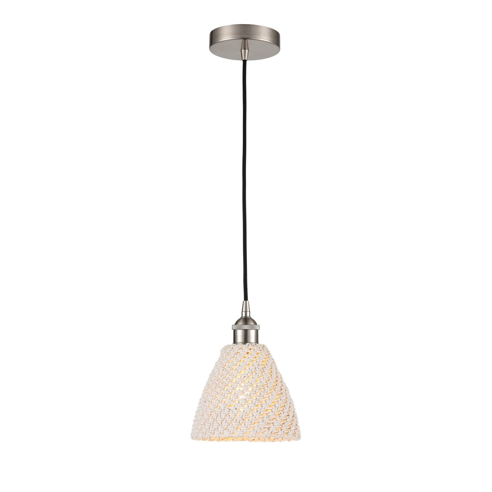 Innovations Bristol Natural 8in 1-Light Mini Pendant | Farmhouse Brushed Satin Nickel and Natural Fiber Dome Shade | Kitchen | Model 616-1P-SN-NBD-75-NAT
