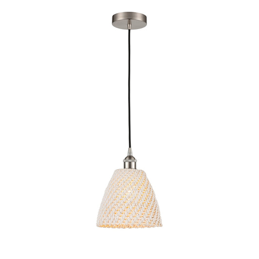 Innovations Bristol Natural 9in 1-Light Mini Pendant | Farmhouse Brushed Satin Nickel and Natural Fiber Dome Shade | Kitchen | Model 616-1P-SN-NBD-9-NAT