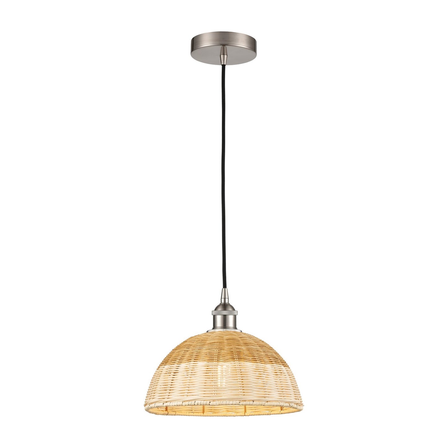 Innovations Natural Ballston Dome 12in 1-Light Mini Pendant | Farmhouse Brushed Satin Nickel and Natural Fiber Basketweave | Model 616-1P-SN-NBD2-12-NAT