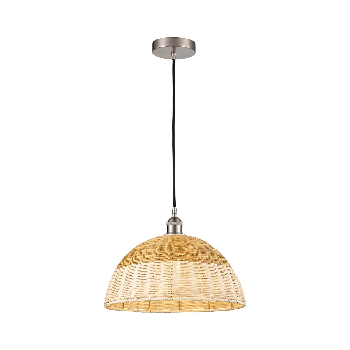 Innovations Natural Ballston Dome 16in 1-Light Mini Pendant | Farmhouse Brushed Satin Nickel and Natural Fiber Dome Shade | Model 616-1P-SN-NBD2-16-NAT