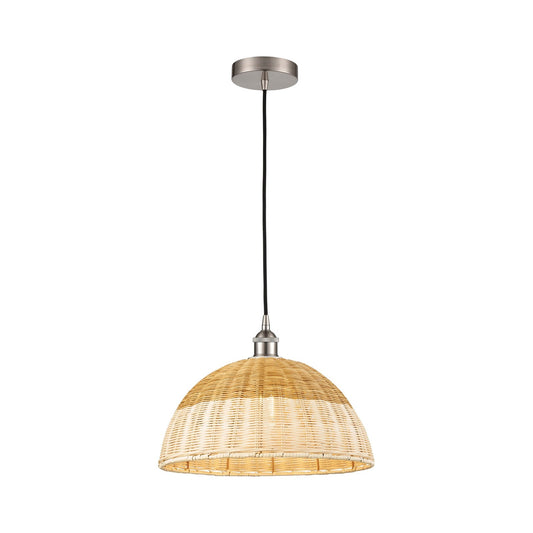 Innovations Natural Ballston Dome 16in 1-Light Mini Pendant | Farmhouse Brushed Satin Nickel and Natural Fiber Dome Shade | Model 616-1P-SN-NBD2-16-NAT