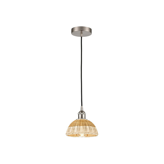 Innovations Natural Ballston Dome 7.5in 1-Light Mini Pendant | Farmhouse Brushed Satin Nickel and Natural Fiber Dome | Model 616-1P-SN-NBD2-75-NAT