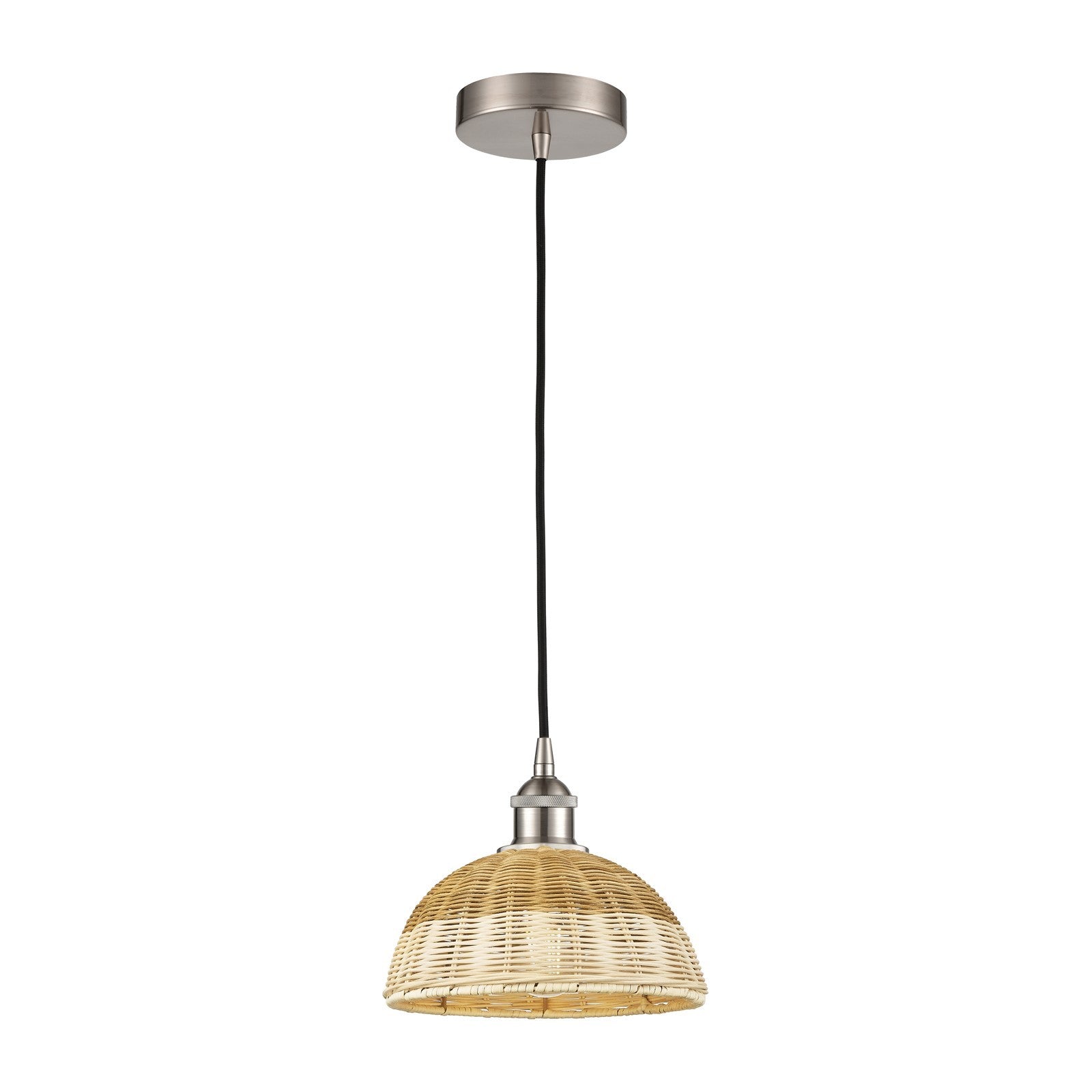 Innovations Natural Ballston Dome 9in 1-Light Mini Pendant | Farmhouse Brushed Satin Nickel and Natural Fiber Dome Shade | Model 616-1P-SN-NBD2-9-NAT